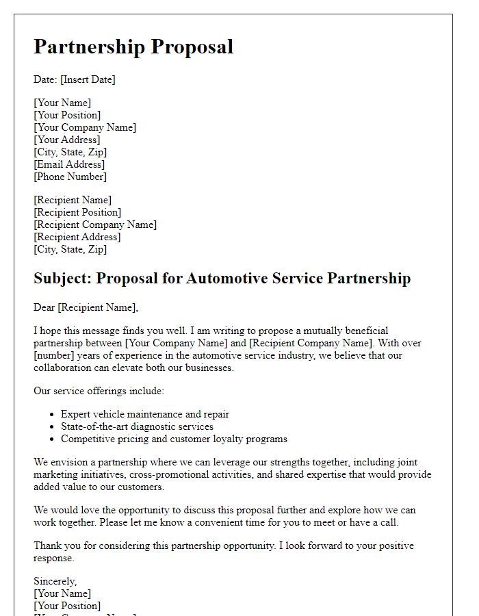 Letter template of automotive service partnership proposal