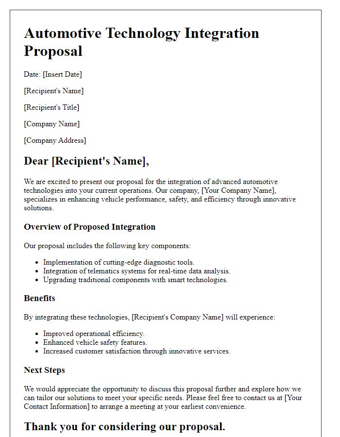 Letter template of automotive technology integration proposal