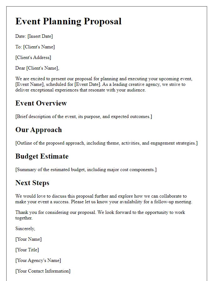 Letter template of event planning proposal from a creative agency.