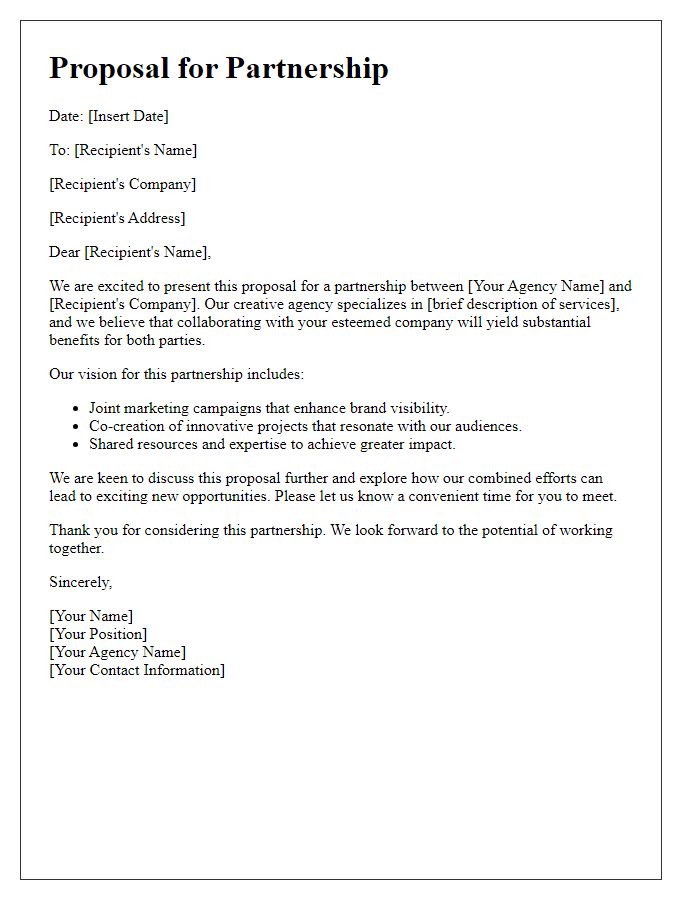 Letter template of proposal for a creative agency partnership.