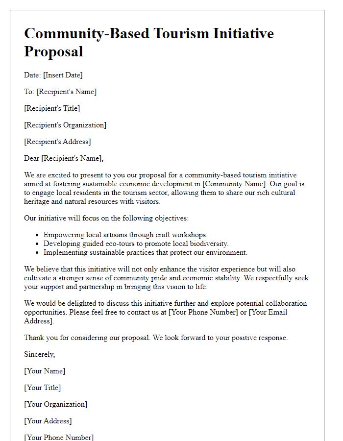 Letter template of a community-based tourism initiative proposal.