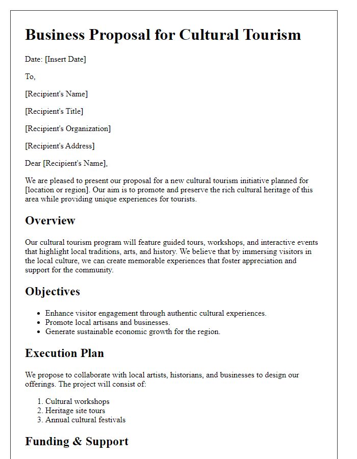 Letter template of a cultural tourism business proposal.