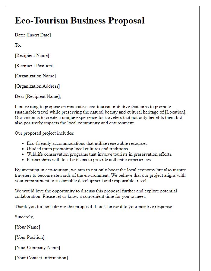 Letter template of an eco-tourism business proposal.