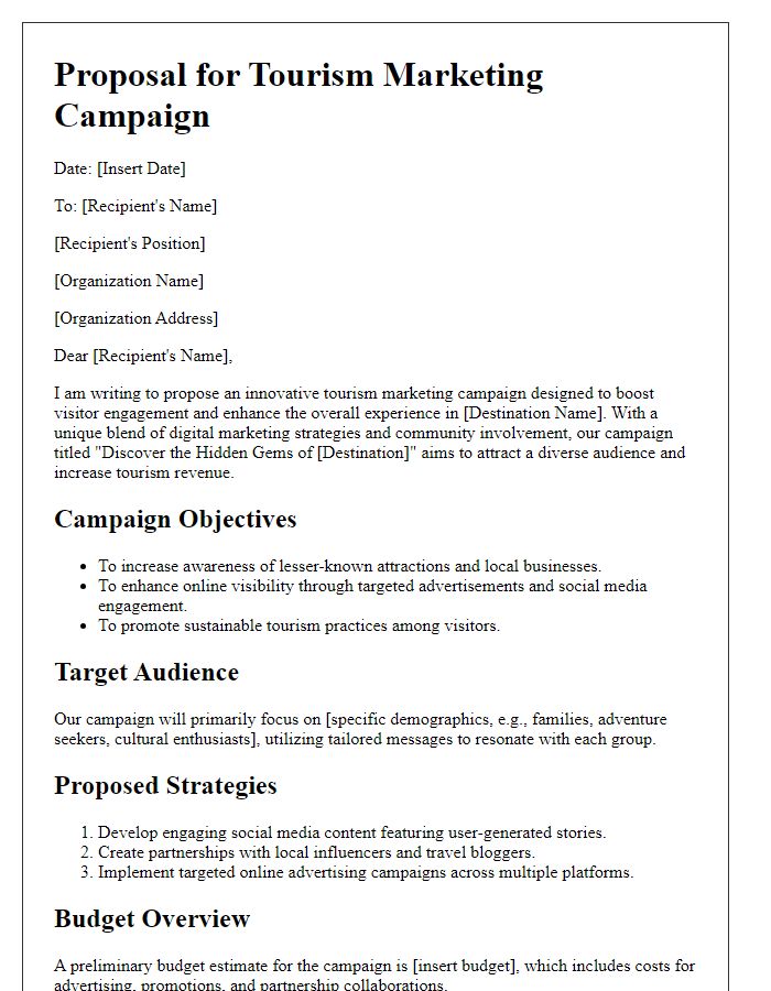 Letter template of a tourism marketing campaign proposal.