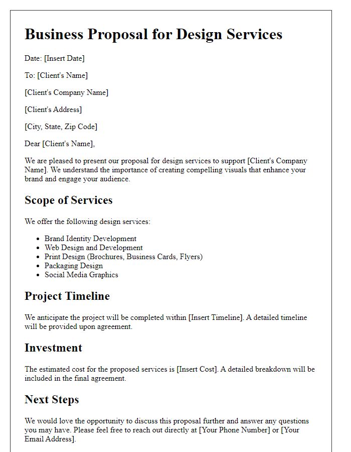 Letter template of a design services business proposal