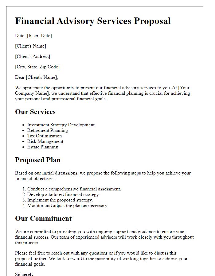 Letter template of a financial advisory services proposal