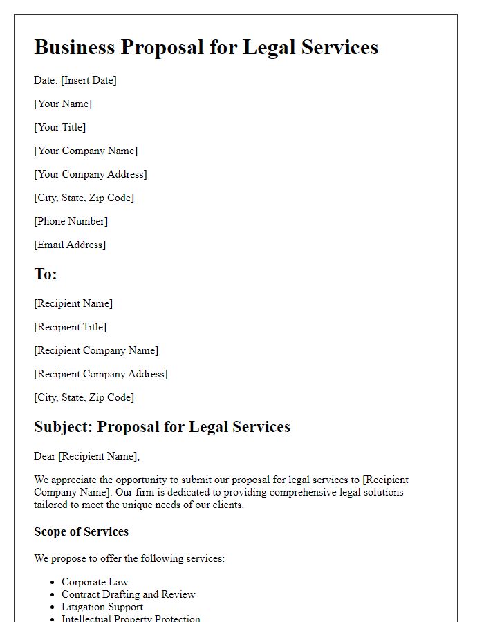 Letter template of a legal services business proposal