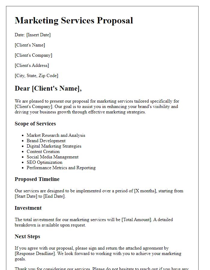 Letter template of a marketing services proposal