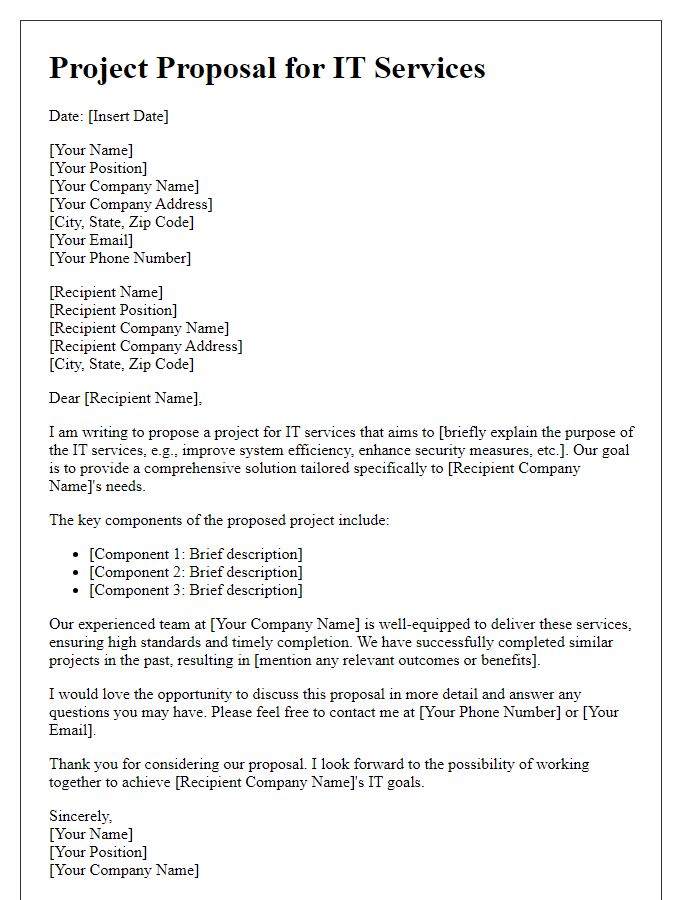 Letter template of a project proposal for IT services