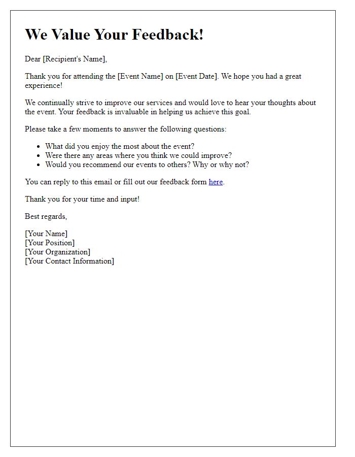 Letter template of feedback request for past event services.