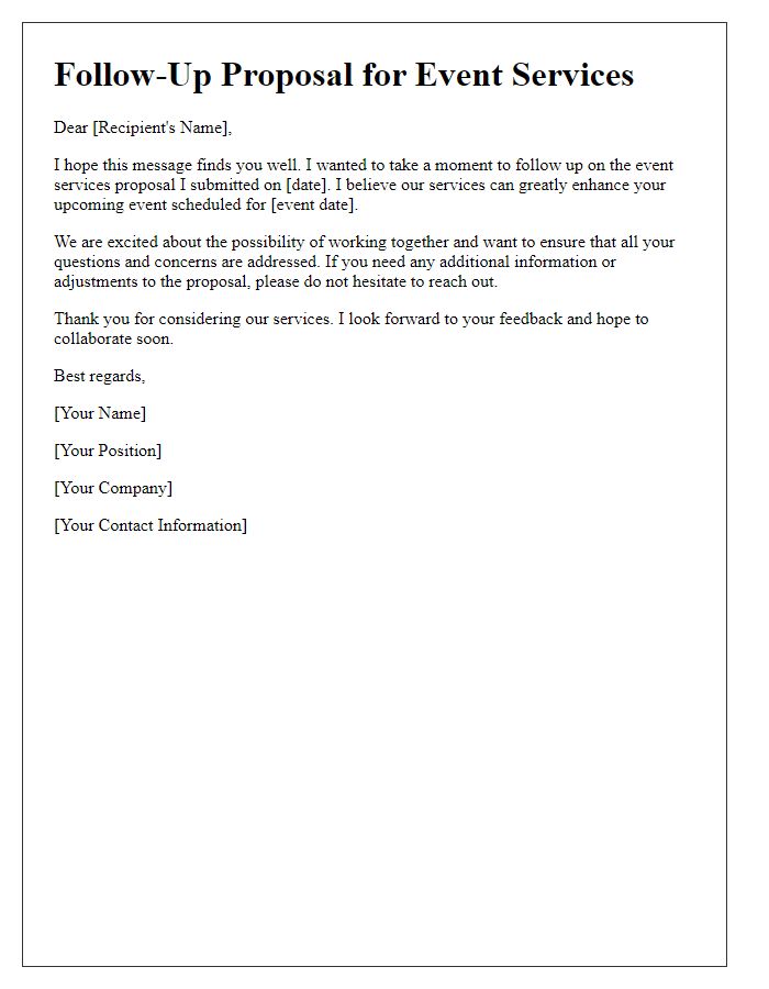 Letter template of follow-up proposal for event services.