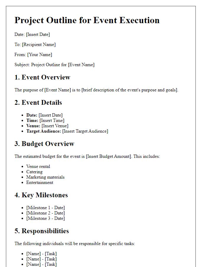 Letter template of project outline for event execution.