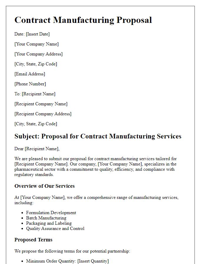 Letter template of pharmaceutical contract manufacturing proposal