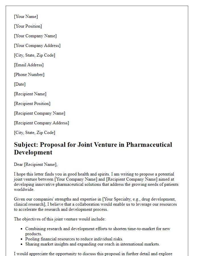 Letter template of pharmaceutical joint venture proposal