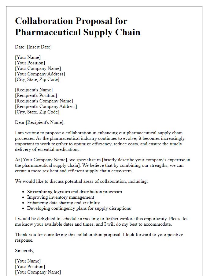 Letter template of pharmaceutical supply chain collaboration proposal