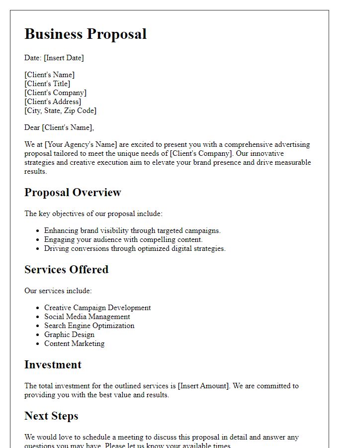 Letter template of a creative advertising agency business proposal.