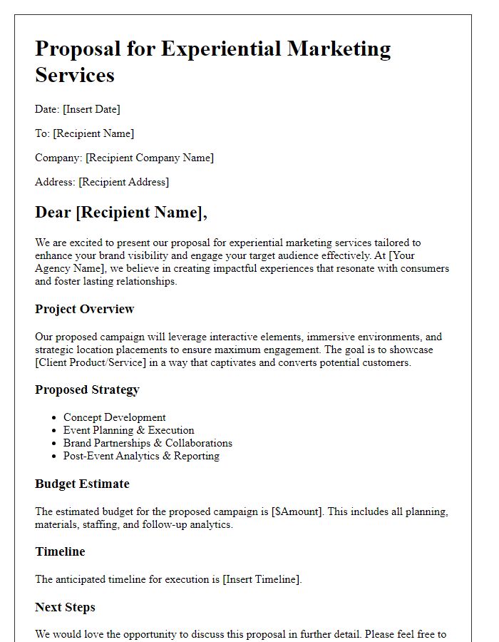 Letter template of an experiential marketing agency proposal.