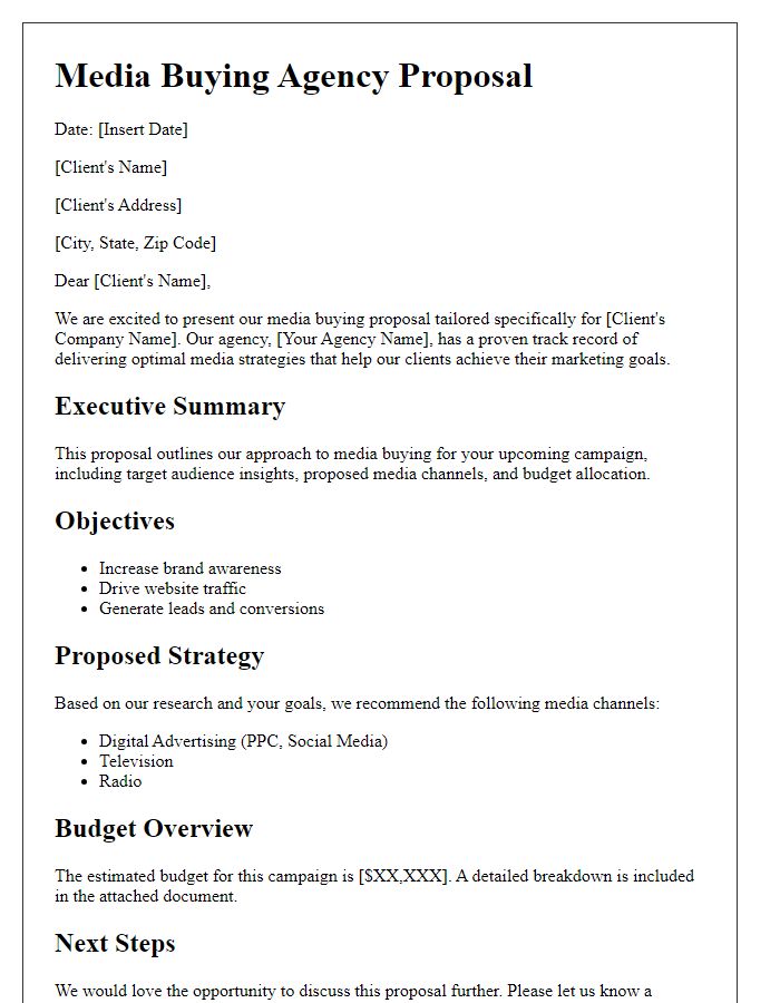 Letter template of a media buying agency business proposal.