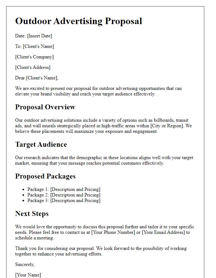 Letter template of an outdoor advertising proposal.