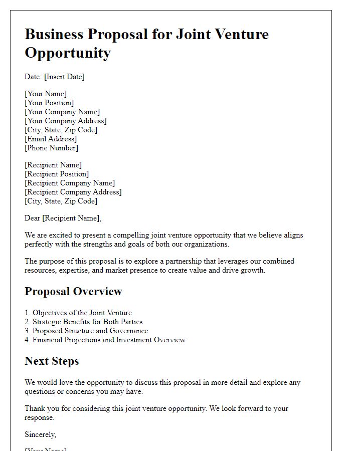 Letter template of business proposal for joint venture opportunity