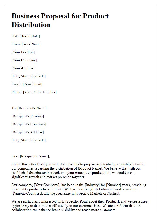 Letter template of business proposal for product distribution