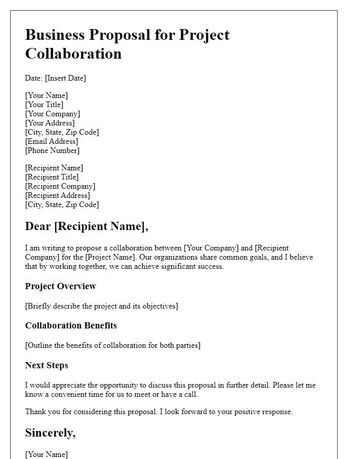 Letter template of business proposal for project collaboration