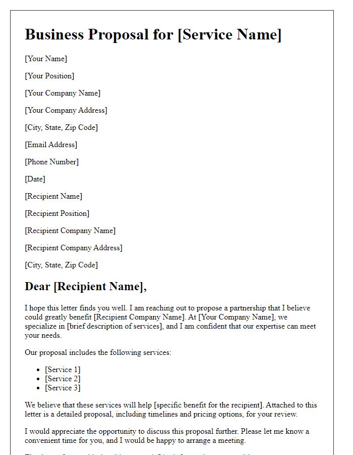 Letter template of business proposal for service engagement