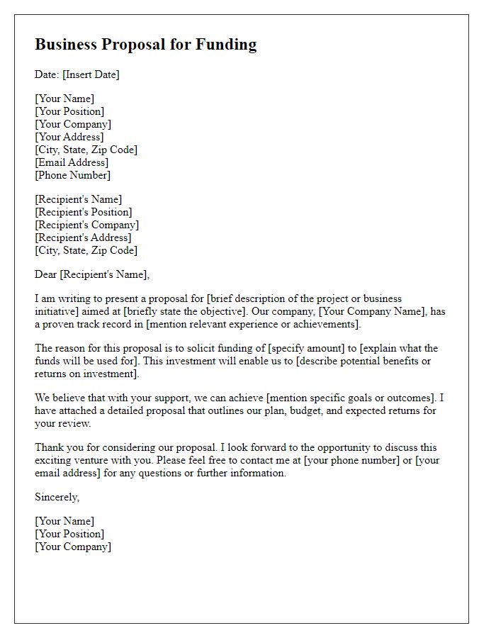 Letter template of business proposal to solicit funding