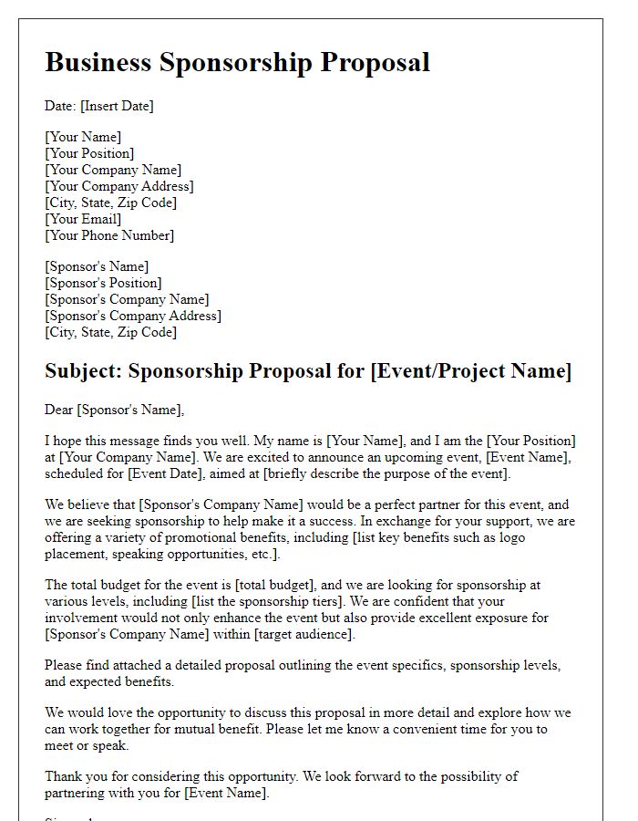 Letter template of business proposal for sponsorship request