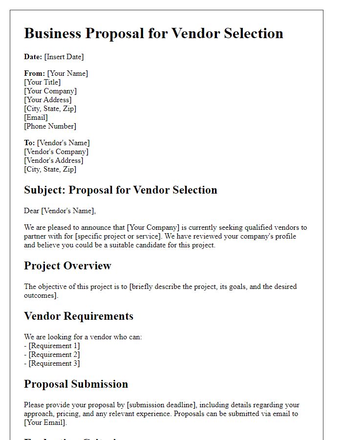 Letter template of business proposal for vendor selection