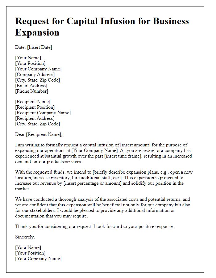 Letter template of capital infusion request for business expansion