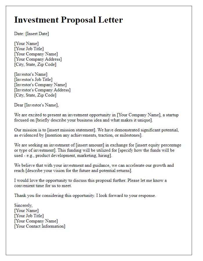 Letter template of investment proposal for startup