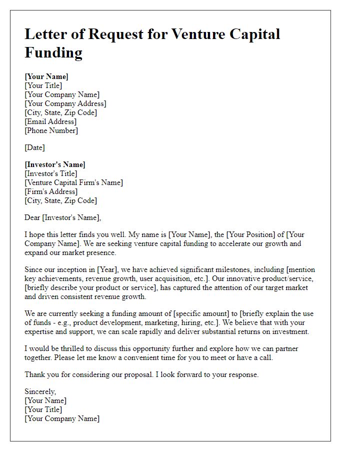 Letter template of venture capital funding request