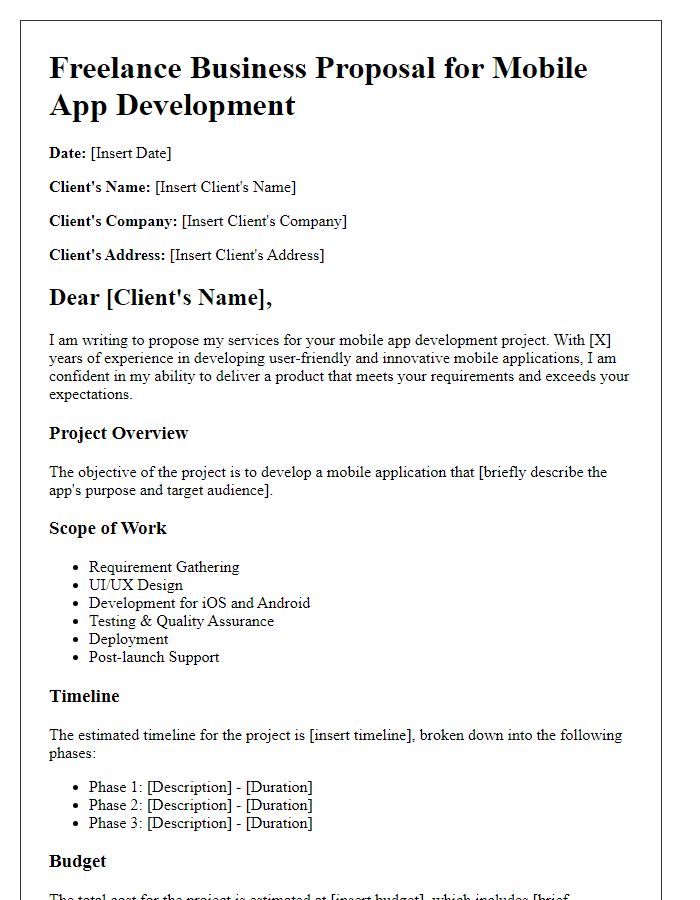 Letter template of freelance business proposal for mobile app development