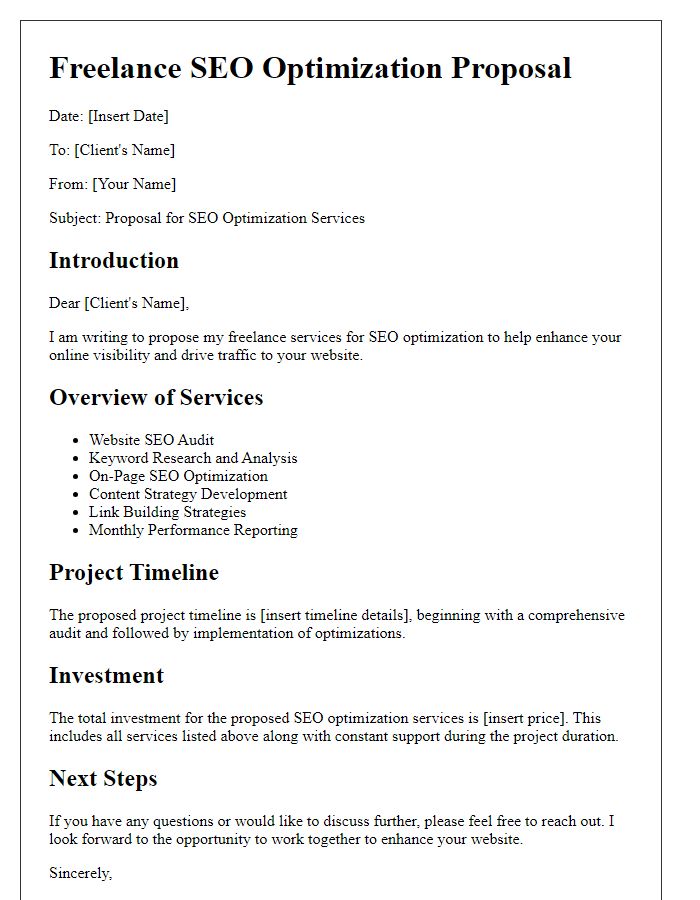 Letter template of freelance business proposal for SEO optimization