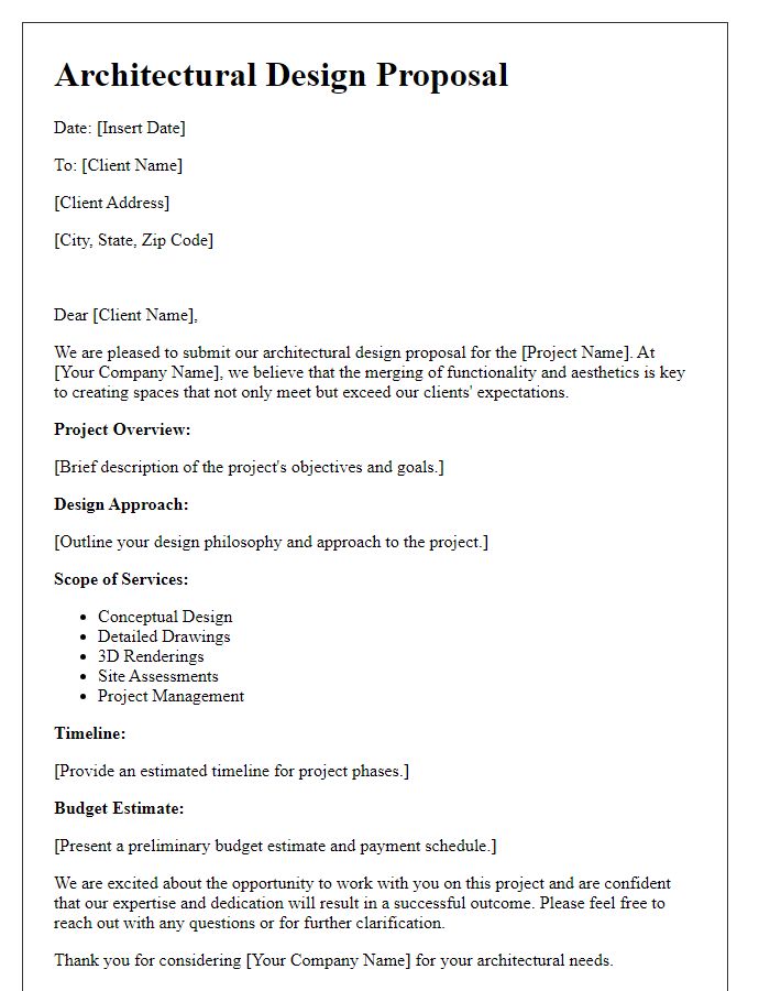 Letter template of architectural design proposal