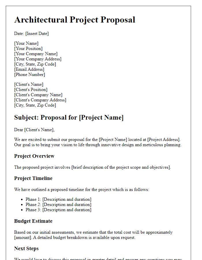 Letter template of architectural project proposal