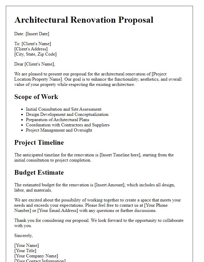 Letter template of architectural renovation proposal