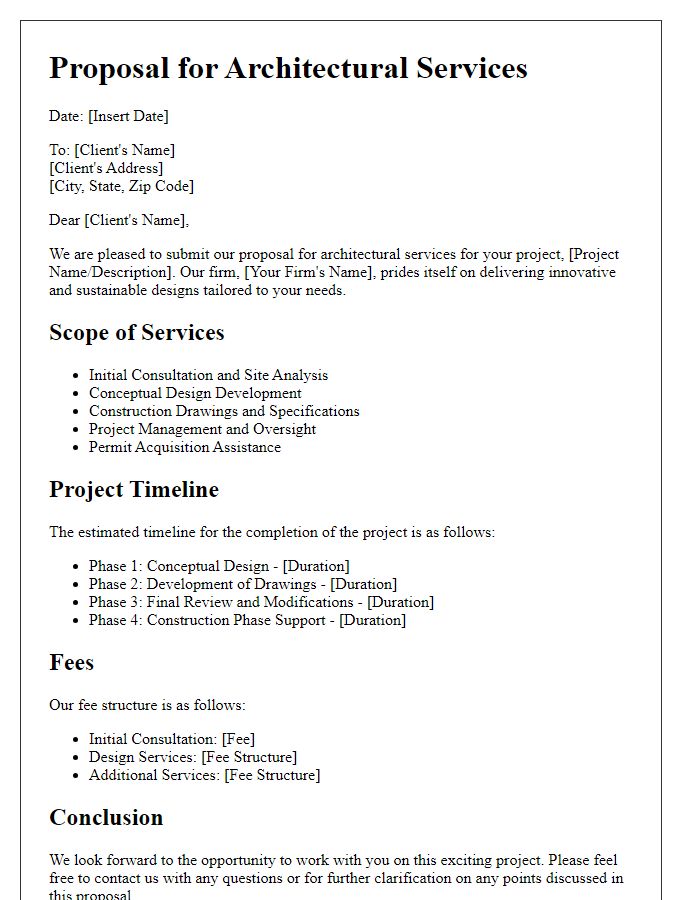 Letter template of architectural services proposal