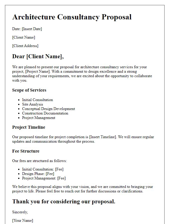 Letter template of architecture consultancy proposal