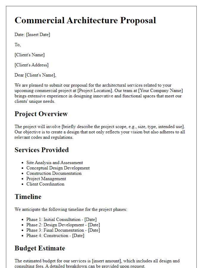 Letter template of commercial architecture proposal