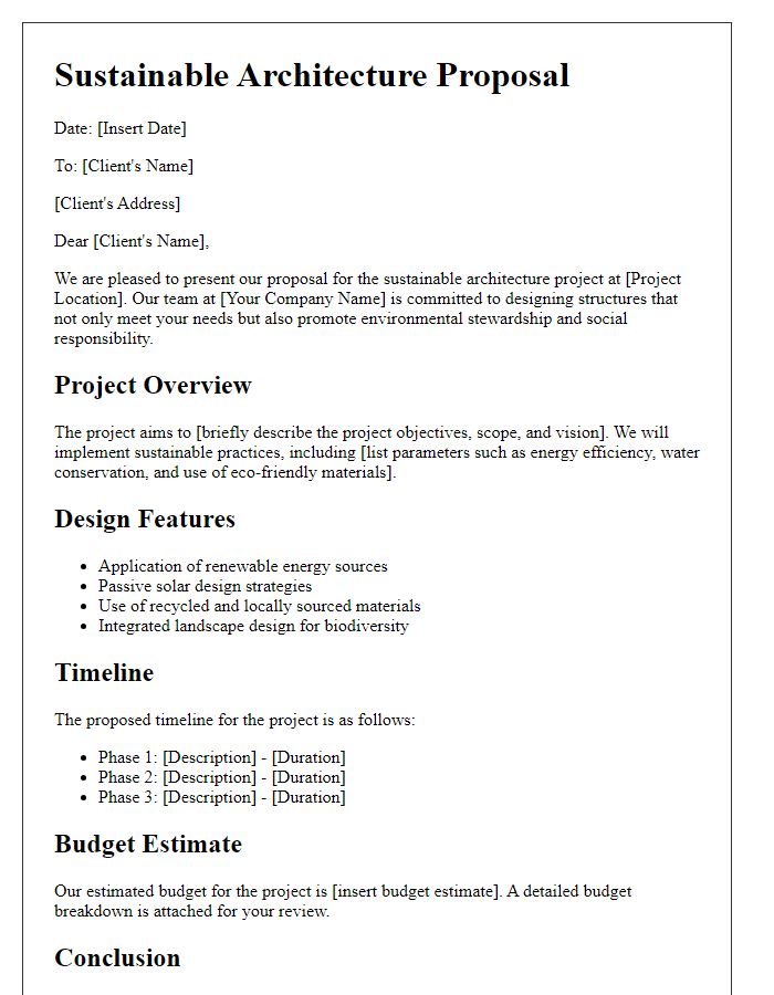 Letter template of sustainable architecture proposal