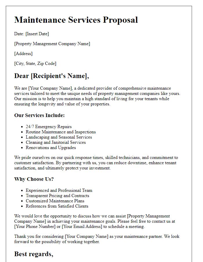 Letter template of maintenance services pitch for property management companies.