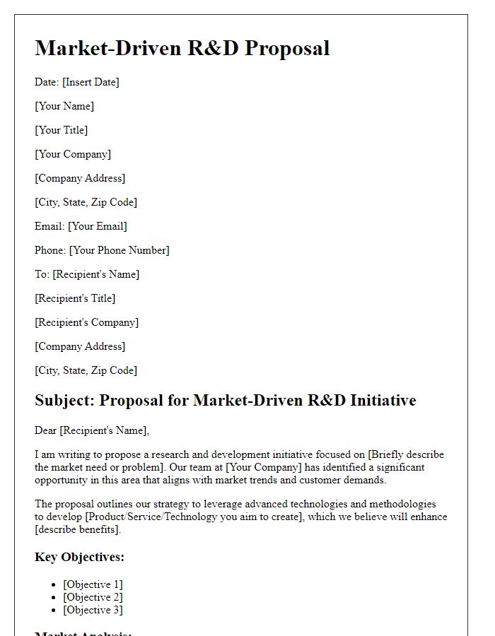 Letter template of market-driven R&D proposal