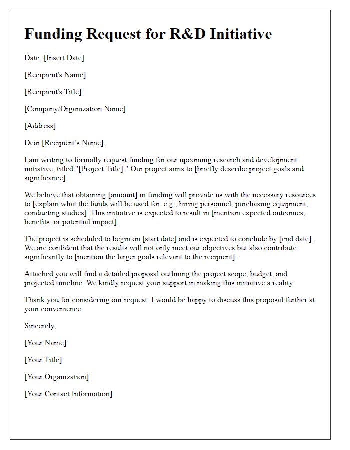 Letter template of R&D initiative funding request