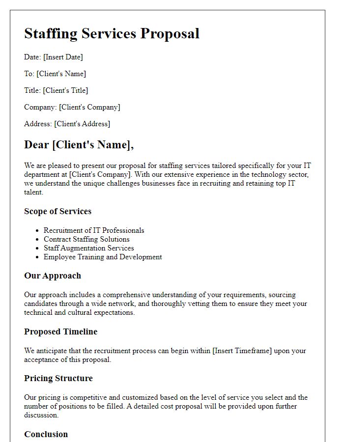 Letter template of staffing services proposal for IT sector