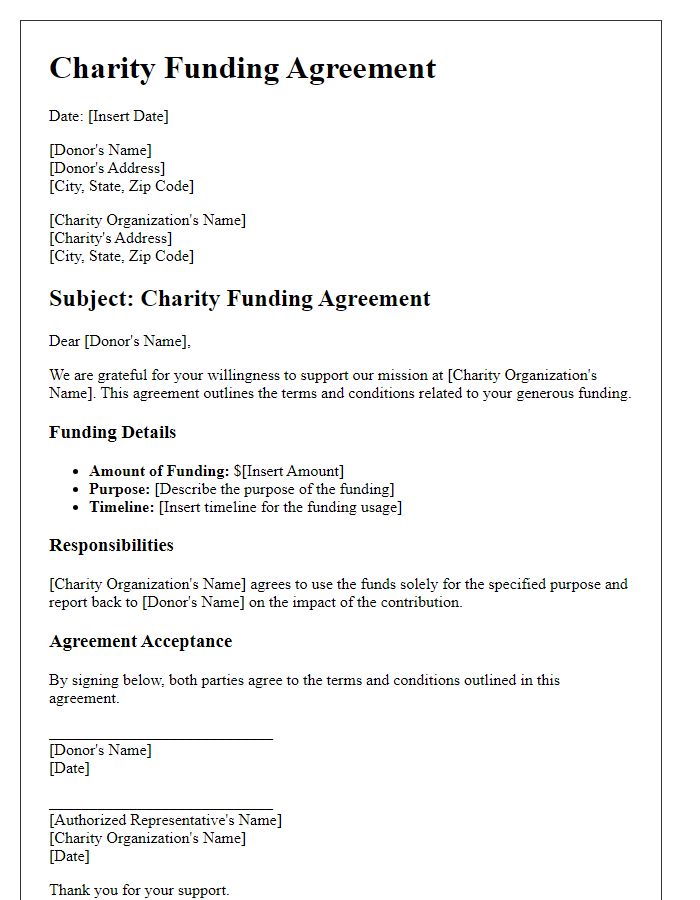 Letter template of charity funding agreement