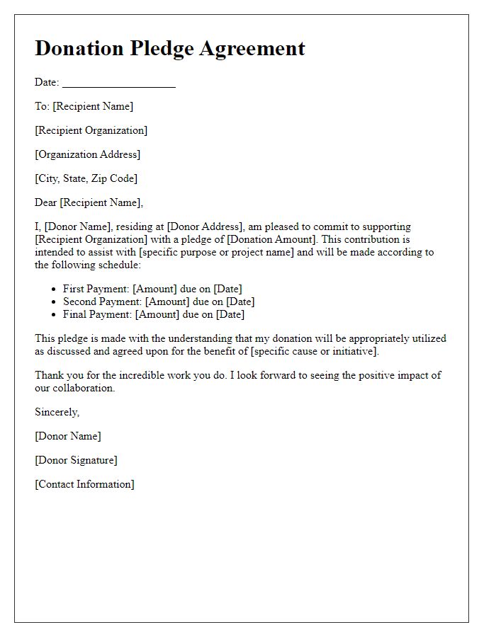 Letter template of donation pledge agreement