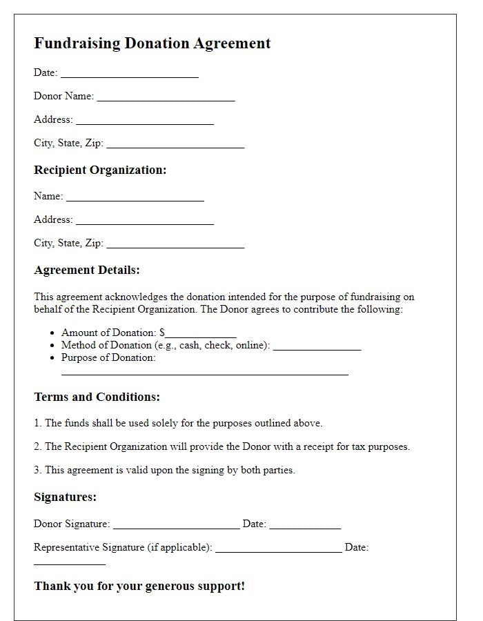 Letter template of fundraising donation agreement