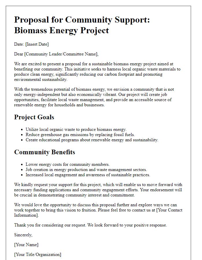 Letter template of biomass energy proposal for community support